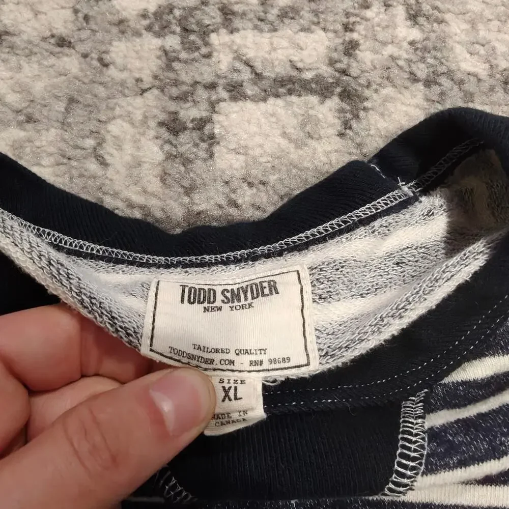 Todd Snyder Mens XL Striped French Terry Sweatshirt Navy White Made In Canada